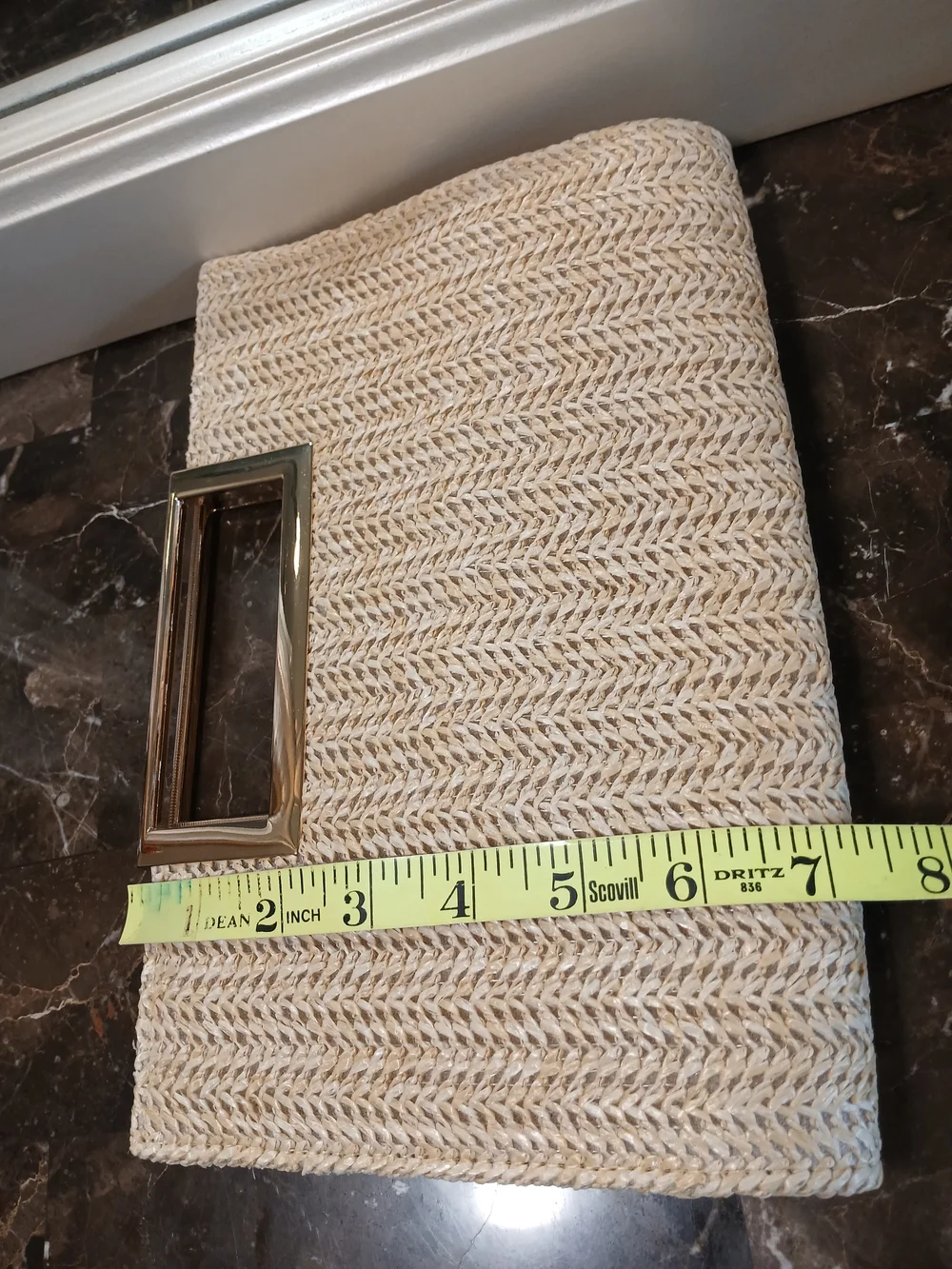 Straw Rectangle Top-Handle Clutch Bag With Gold Accents